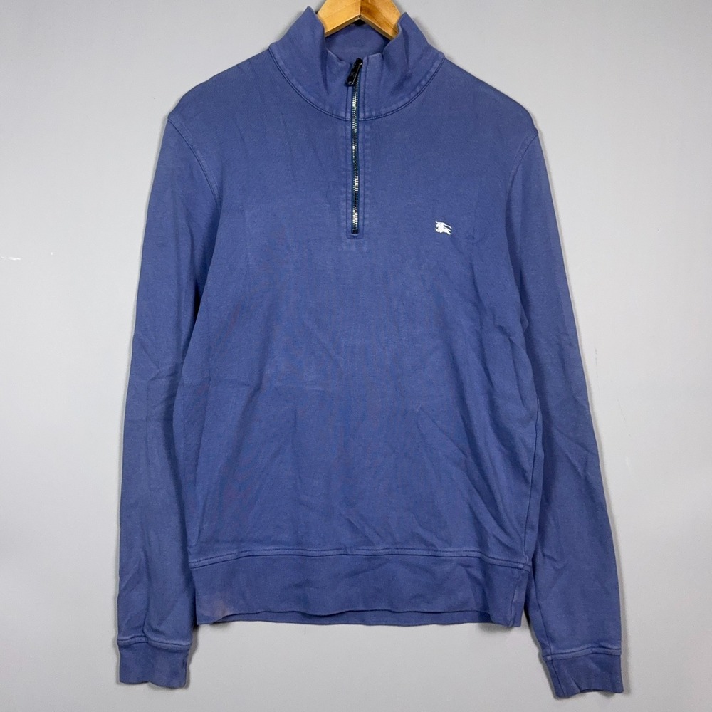 Burberry Quarter Zip Pullover Sweater Mens Size Medium Cotton Blue Preppy